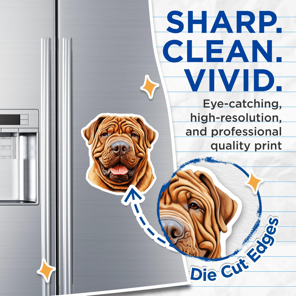 (2 Pack) Shar Pei Dog Magnets - Happy Wrinkled Canine Art - Pet Lover Fridge Locker Decor - 5 Inches On Longest Side - Thick Durable Magnet - Made in USA - MAG27344