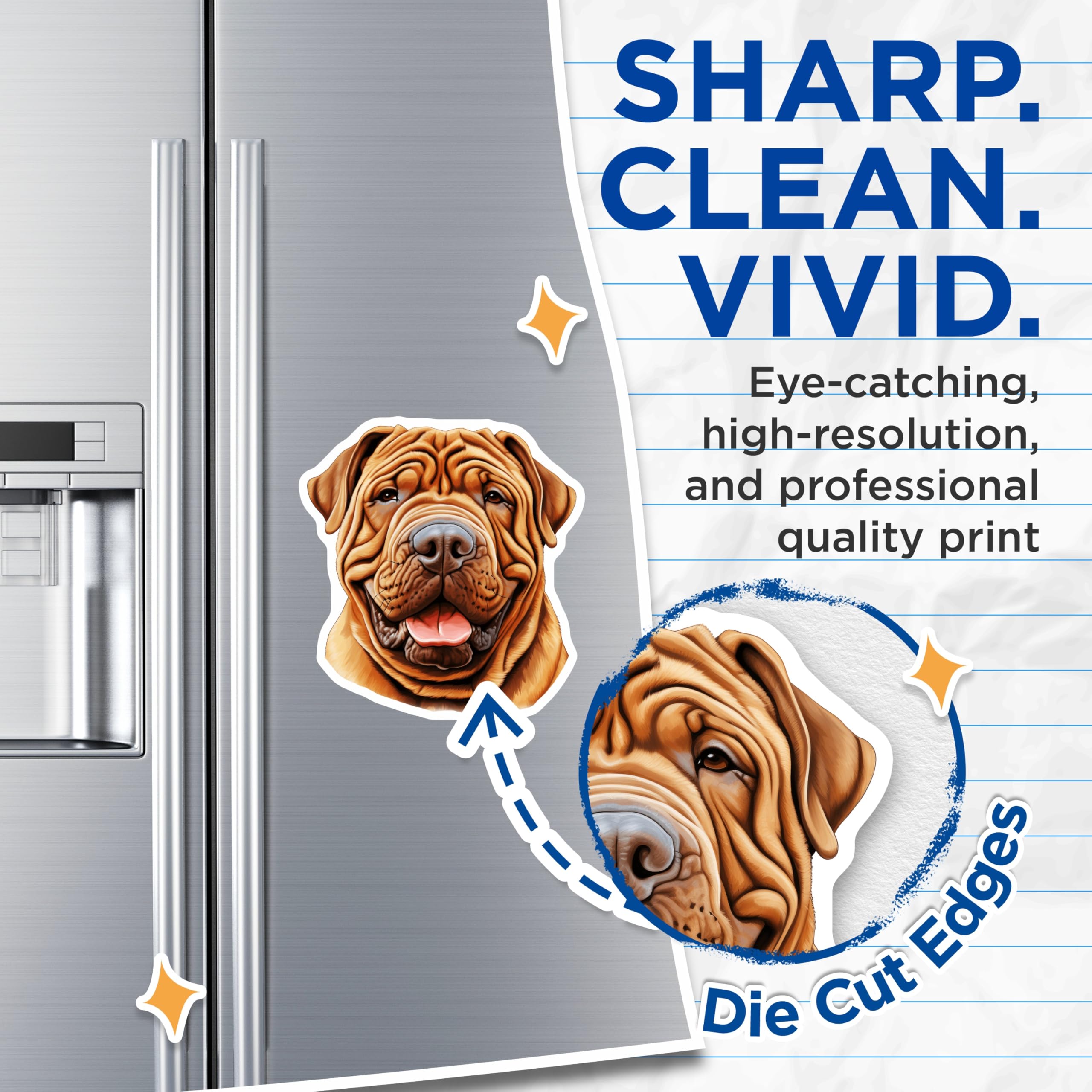 (2 Pack) Shar Pei Dog Magnets - Happy Wrinkled Canine Art - Pet Lover Fridge Locker Decor - 5 Inches On Longest Side - Thick Durable Magnet - Made in USA - MAG27344