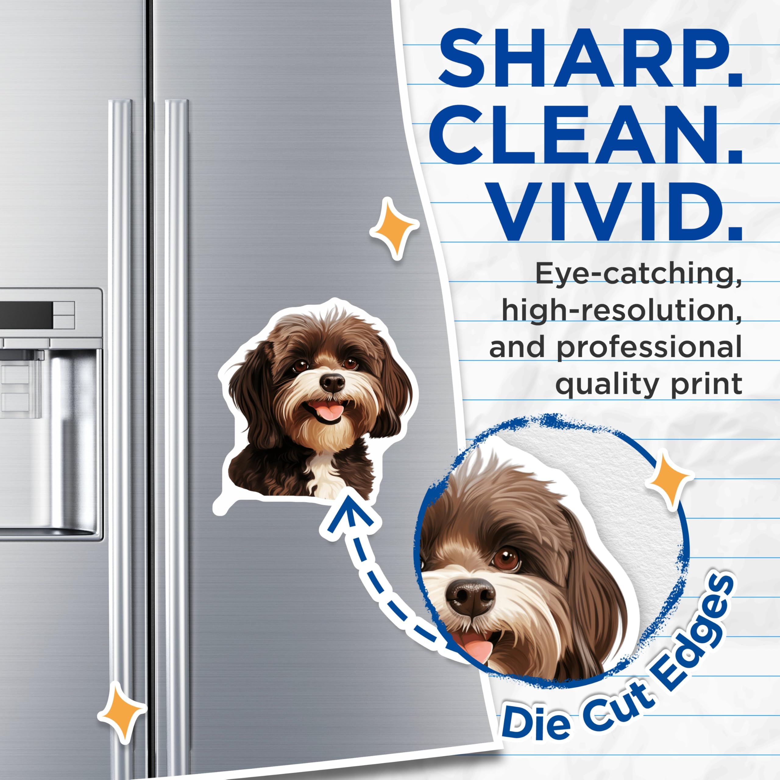 (2 Pack) Cute Fluffy Dog Magnets - Pet Portrait Illustration - Dog Mom Kitchen Decor - 5 Inches On Longest Side - Thick Durable Magnet - Made in USA - MAG26879