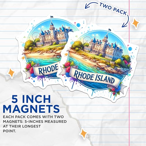 (2 Pack) Rhode Island Magnets - State Souvenir Magnet - Travel Keepsake - Scenic Magnet Decoration - 5" On Longest Side - for Cars, Fridges, Toolboxes - Made in USA - MAG6782