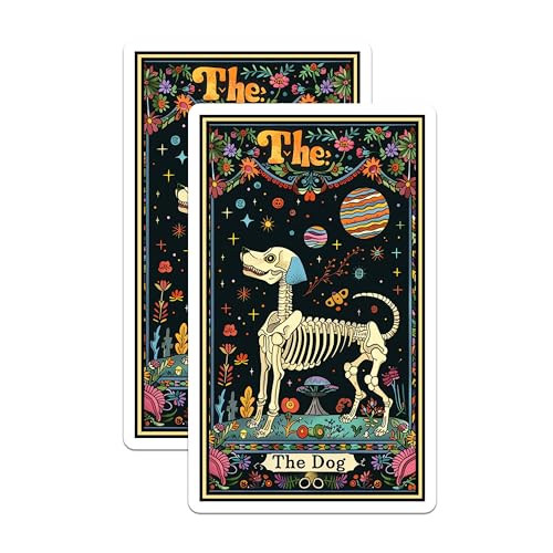 (2 Pack) The Dog Skeleton Stickers - Colorful Dog Skeleton Art Sticker - Whimsical Dog Skeleton Illustration - 5" On Longest Side - Sticks to Smooth Flat Surfaces - Made in USA - BMCS3666