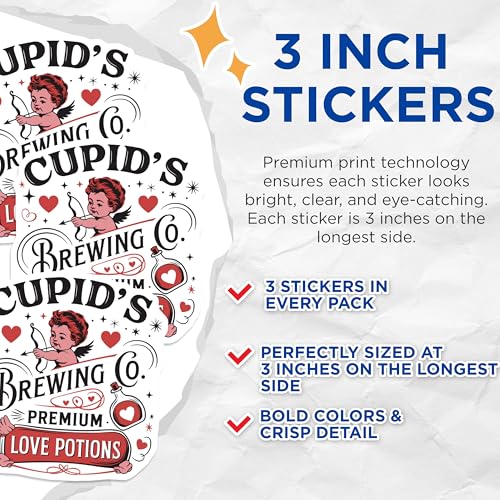 (3 Pack) Cupid Love Potion Decals - Brewing Co Premium - Valentines Day Decal - 3 Inches On Longest Side - Easy Peel & Apply - Made in USA - 3MCS2188