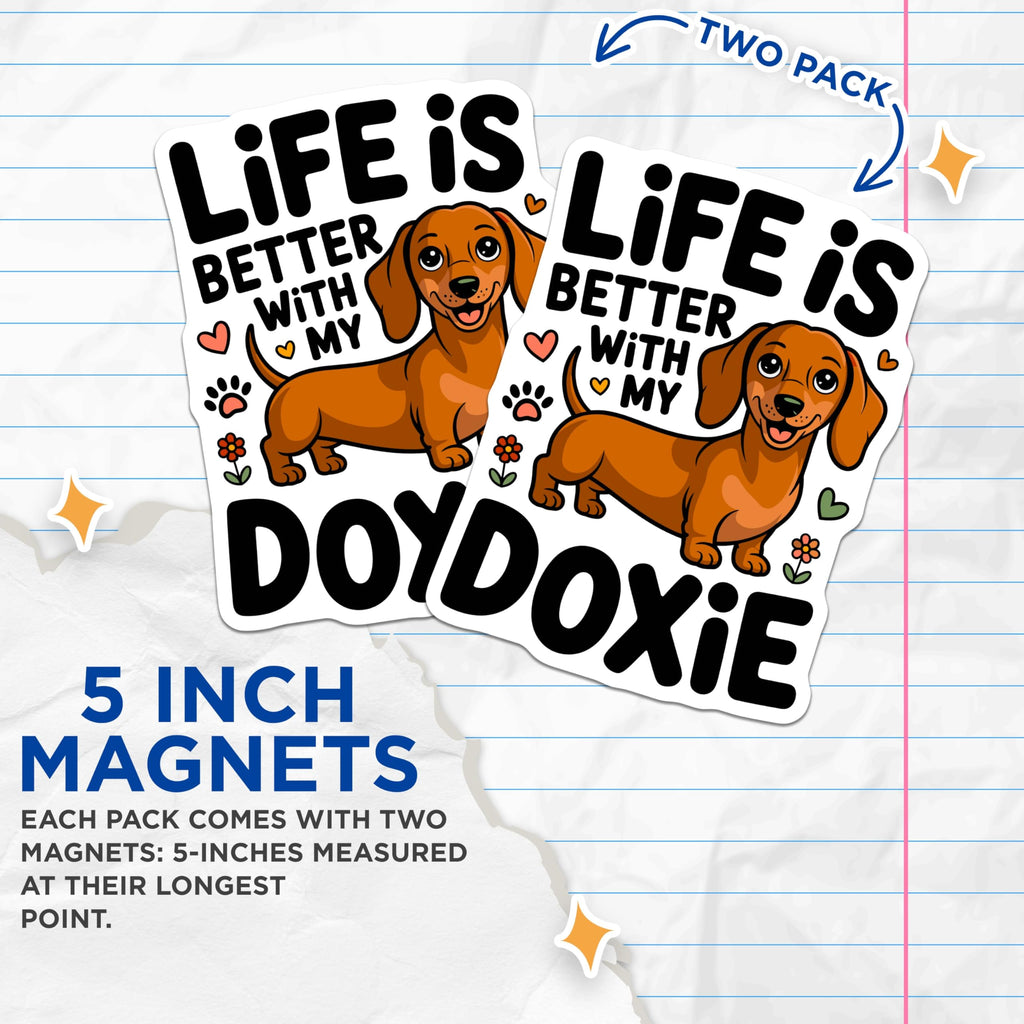 (2 Pack) Dachshund Magnets - Cute Doxie Art - Dog Lover Fridge Decor - 5 Inches On Longest Side - Thick Durable Magnet - Made in USA - MAG26899