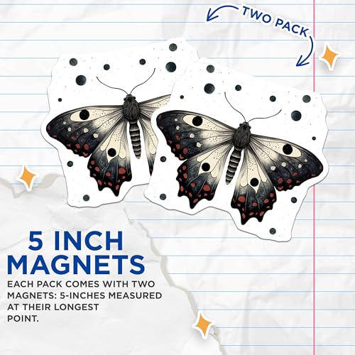 (2 Pack) Butterfly Pattern Magnets - Black and White Butterfly - Nature Theme Magnets - 5" On Longest Side - for Cars, Refrigerators, Toolboxes, Lockers - Made in USA BMCS3391