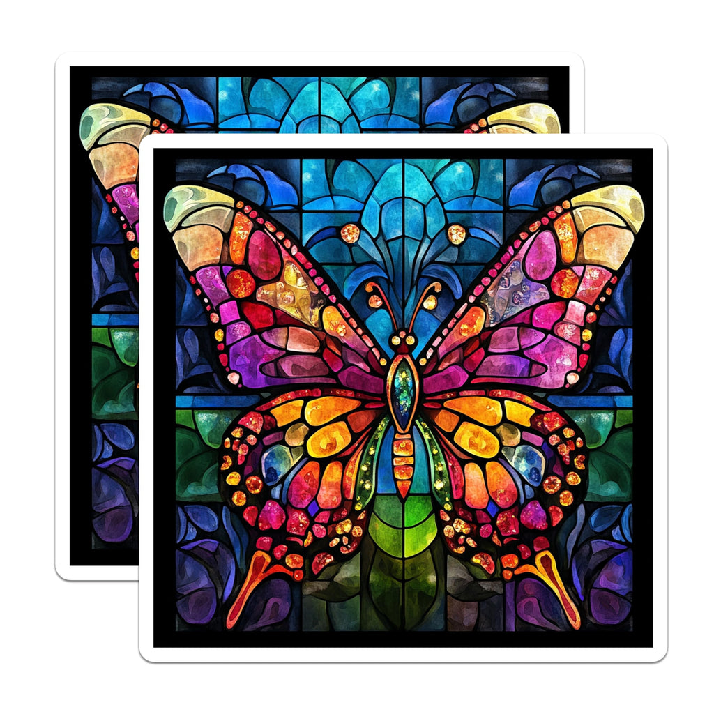 (2 Pack) Stained Glass Butterfly Magnets - Vibrant Mosaic Butterfly Decor - Artistic Fridge Locker Home Accent - 5 Inches On Longest Side - Thick Durable Magnet - Made in USA - MAG28578