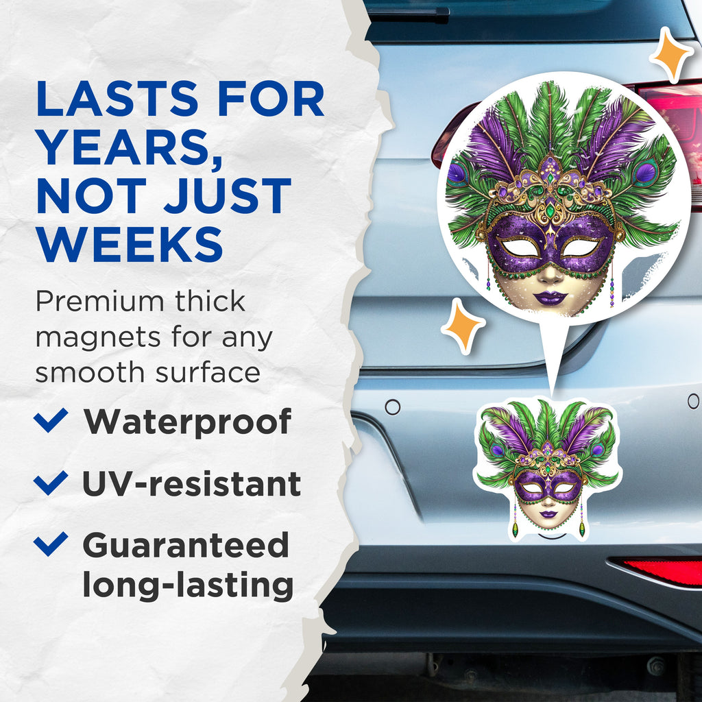 (2 Pack) Mardi Gras Mask Magnets - New Orleans Decor - Festive Refrigerator Accessories - 5 Inches On Longest Side - Thick Durable Magnet - Made in USA - MAG39857