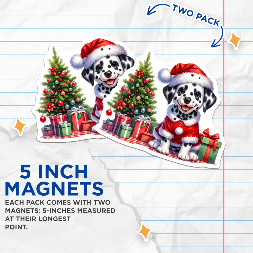 (2 Pack) Dalmatian Puppy Magnets - Christmas Dog Decor - Holiday Refrigerator Art - 5 Inches On Longest Side - Thick Durable Magnet - Made in USA - MAG26812