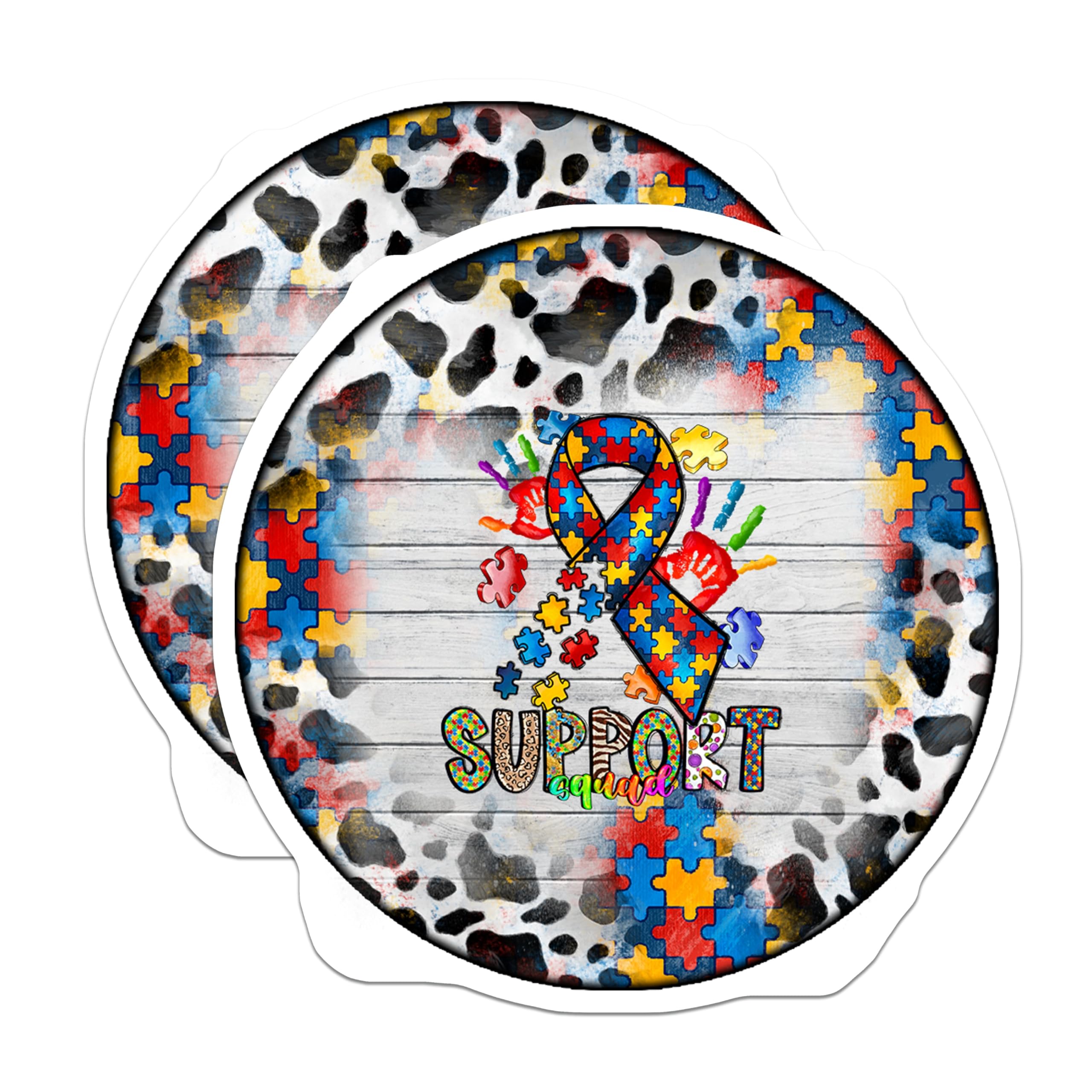 (2 Pack) Autism Awareness Magnets - Puzzle Piece Ribbon Support - Rainbow Handprint Squad Decor - 5 Inches On Longest Side - Thick Durable Magnet - Made in USA - MAG24691