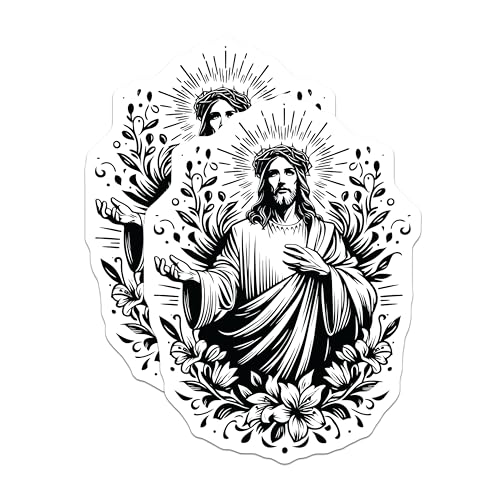 (2 Pack) Jesus Christ Stickers - Religious Art - Christian Faith - 5" On Longest Side - Sticks to Smooth Flat Surfaces - Made in USA - BMCS7322