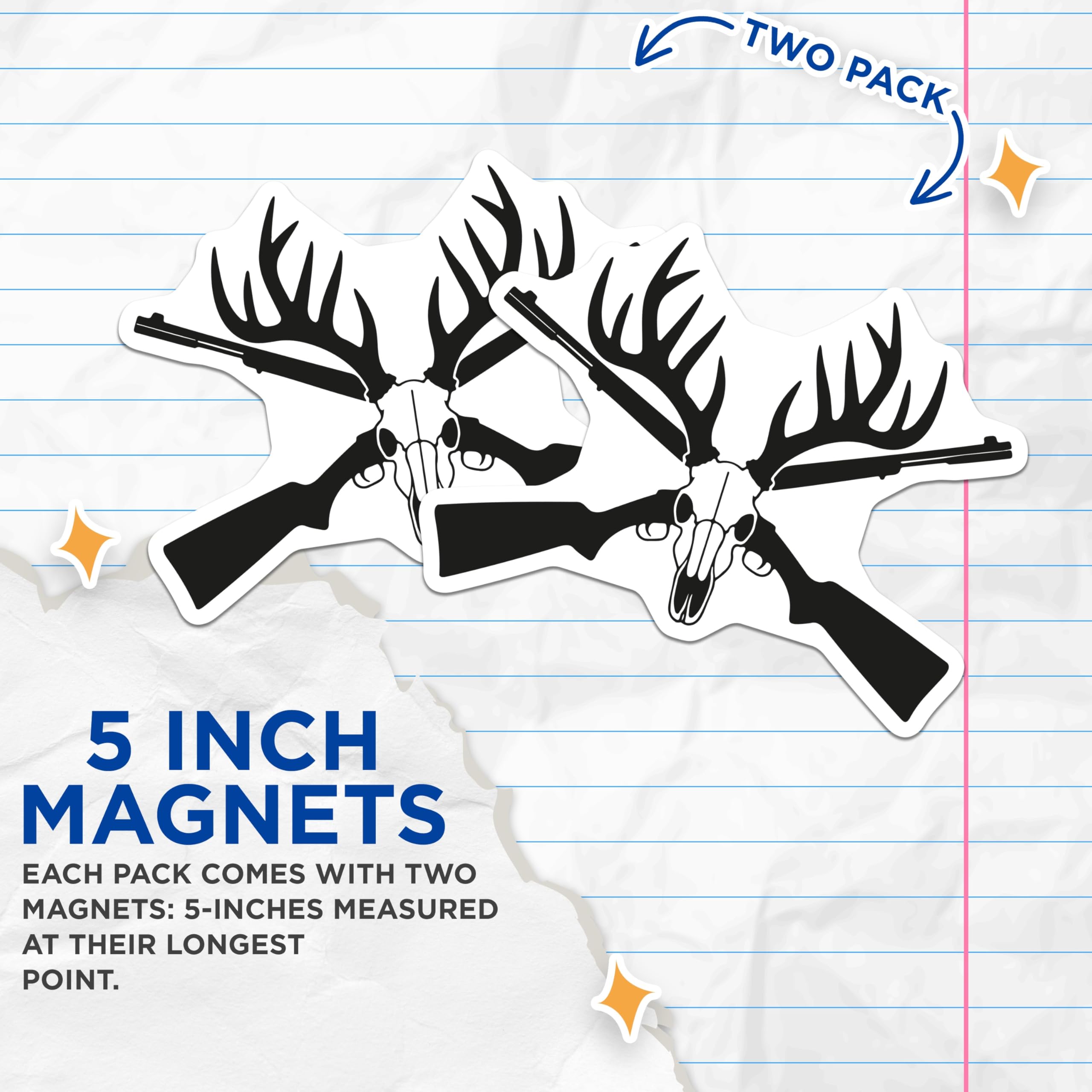 (2 Pack) Hunting Rifles Magnets - Deer Skull Antlers Emblem - Outdoorsman Cabin Man Cave Rustic Wildlife Decor - 5 Inches On Longest Side - Thick Durable Magnet - Made in USA - MAG20688