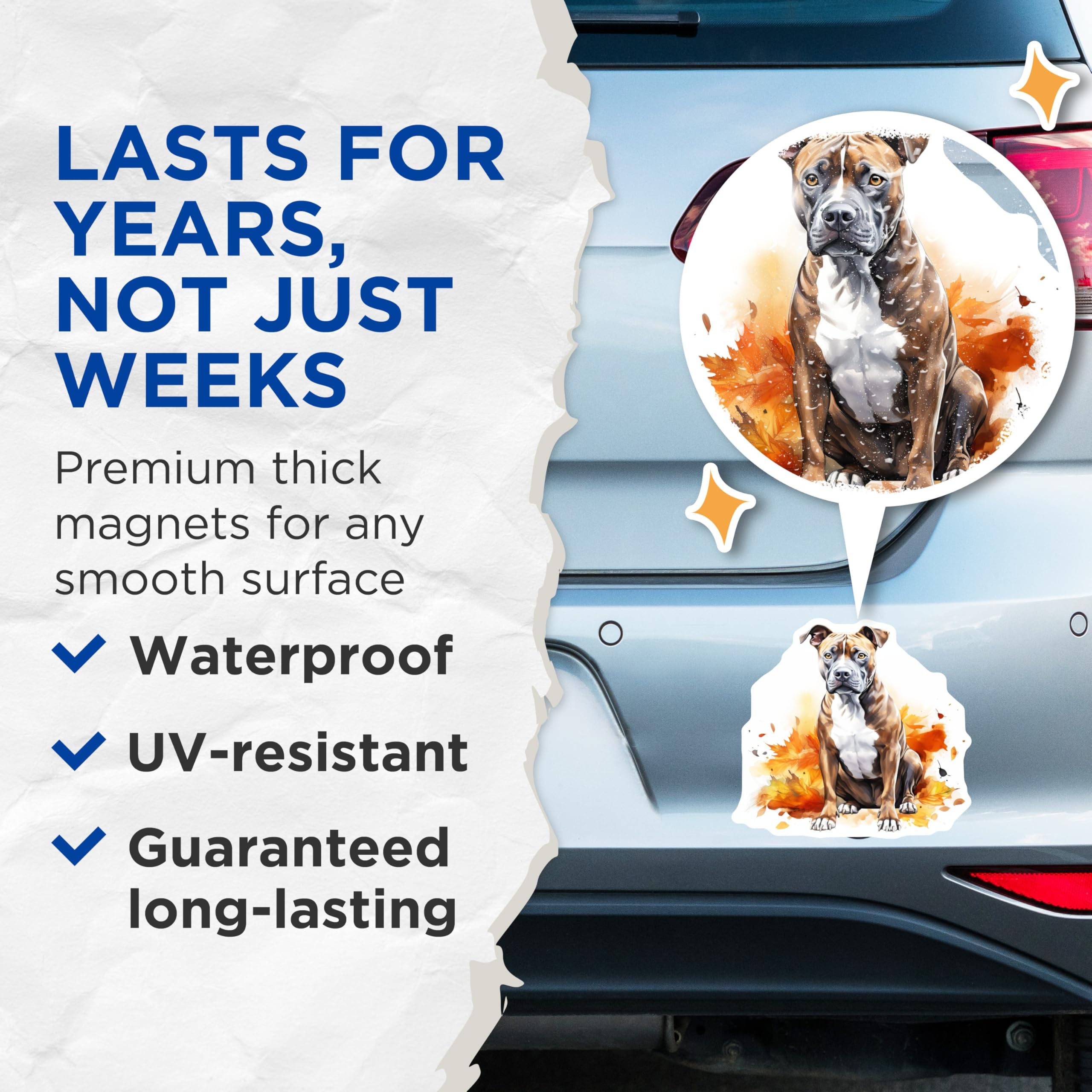 (2 Pack) Pitbull Dog Magnets - Autumn Leaves Design - Dog Lover Collectible - 5 Inches On Longest Side - Thick Durable Magnet - Made in USA - MAG30359