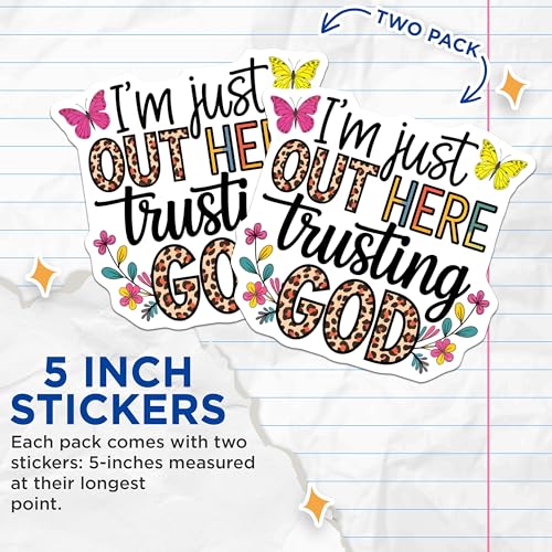 (2 Pack) Inspirational Trusting God Stickers - Faith Quotes Stickers - Religious Butterfly Stickers - Motivational Decals - 5" On Longest Side - Sticks to Smooth Flat Surfaces - Made in USA - BMCS4117