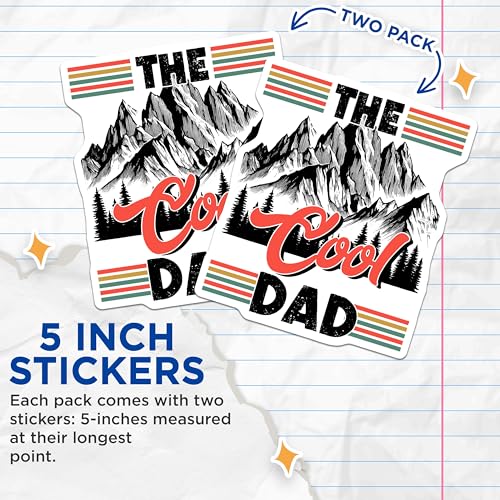 (2 Pack) Cool Dad Mountain Stickers - Father's Day for Dad - 5" On Longest Side - Sticks to Smooth Flat Surfaces - Made in USA - BMCS7465