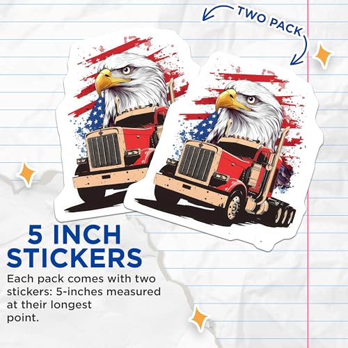 (2 Pack) Patriotic Eagle Truck Stickers - American Flag - Big Rig Decor - 5" On Longest Side - Sticks to Smooth Flat Surfaces - Made in USA - BMCS5816