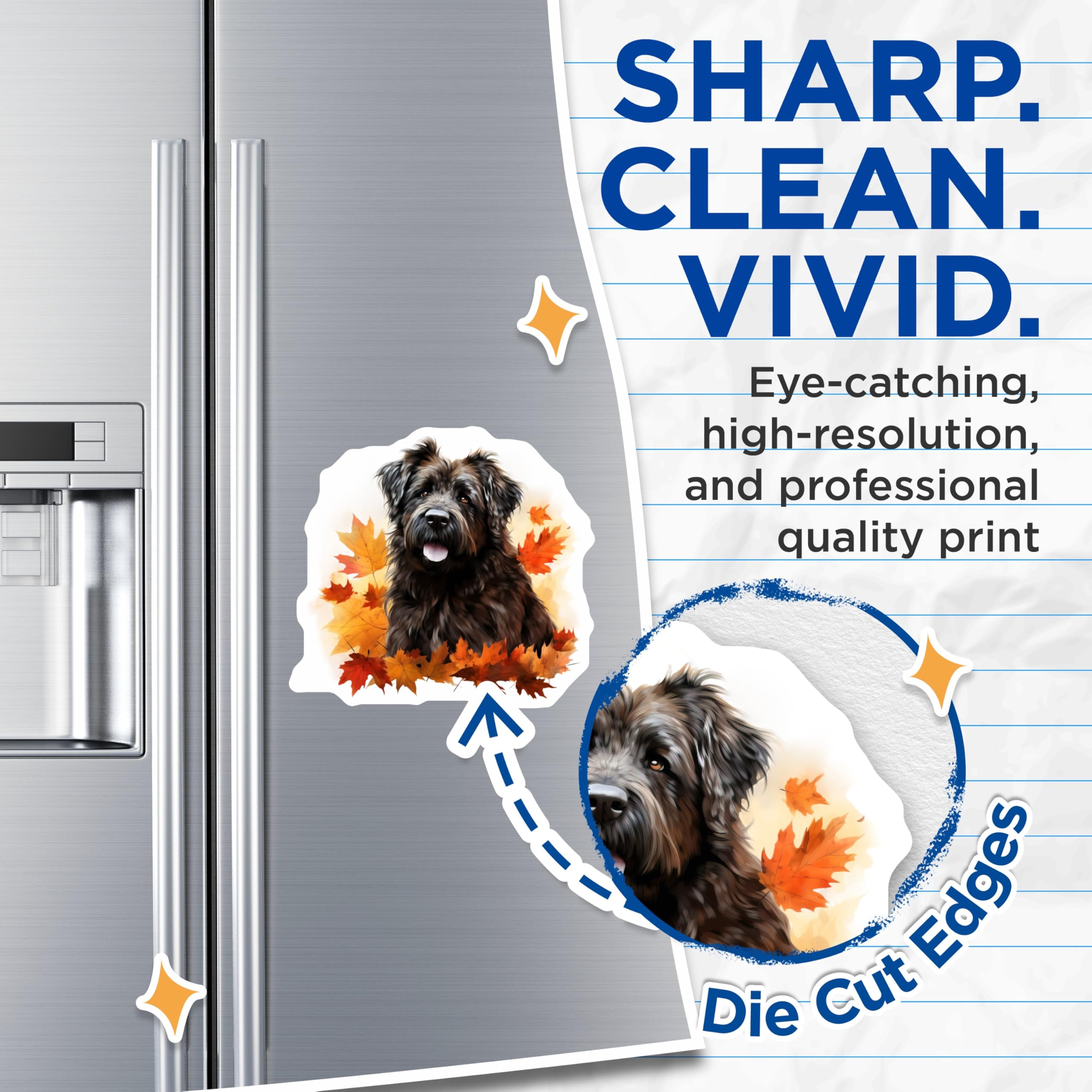(2 Pack) Black Shaggy Dog Magnets - Autumn Leaves Fall Decor - Pet Lover Animal Art - Cozy Kitchen Fridge Magnets - 5 Inches On Longest Side - Thick Durable Magnet - Made in USA - MAG28744