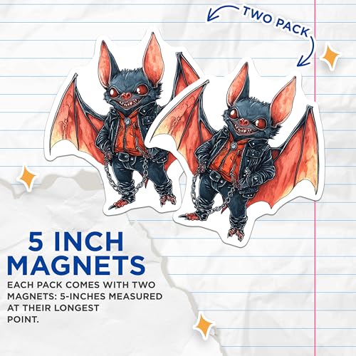 (2 Pack) Vampire Bat with Jacket Artwork Magnet - Unique Horror Decor - 5" On Longest Side - Sticks to Smooth Flat Surfaces - Made in USA - MAG9497