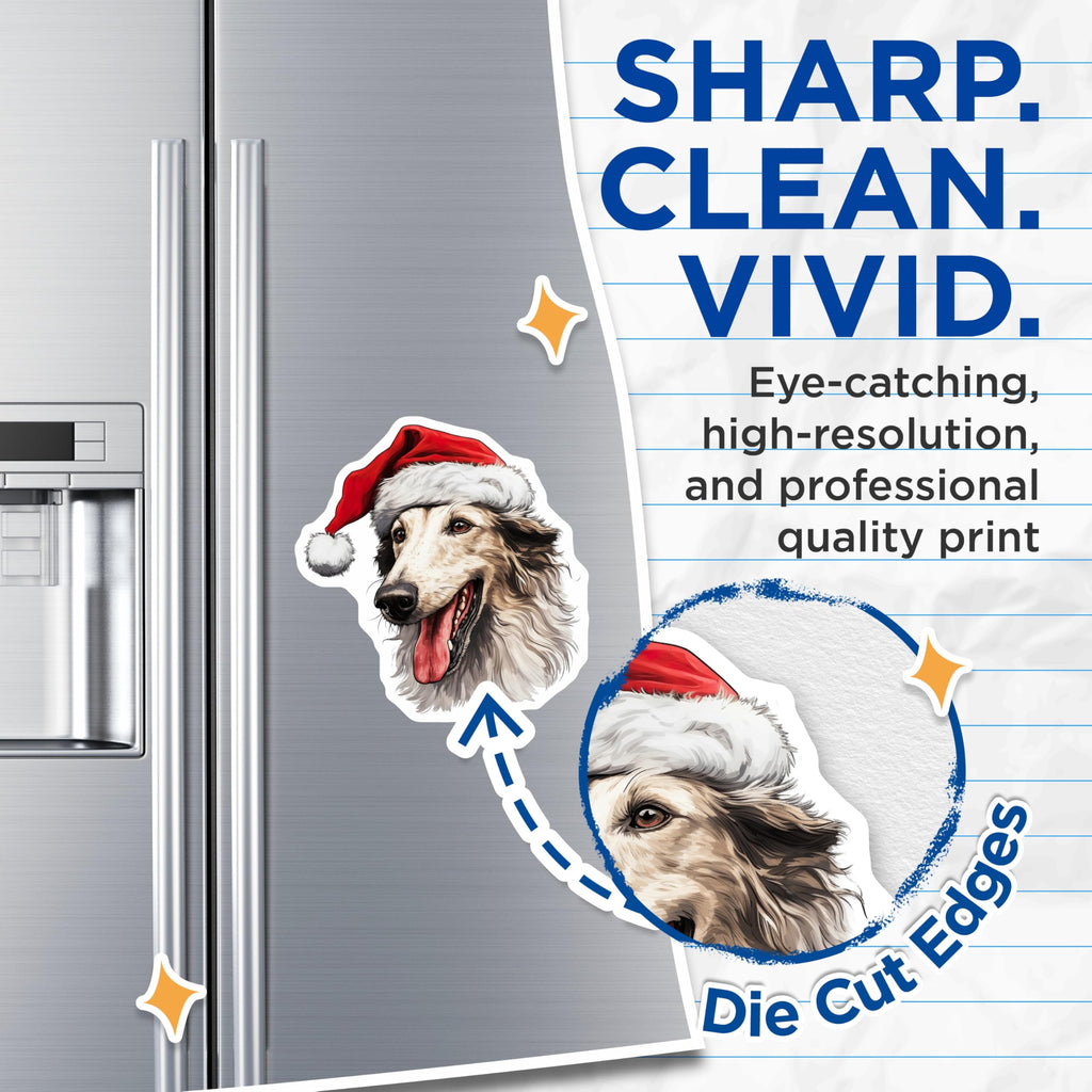 (2 Pack) Christmas Borzoi Magnets - Santa Dog Decor - Holiday Canine Fridge Art - 5 Inches On Longest Side - Thick Durable Magnet - Made in USA - MAG24473