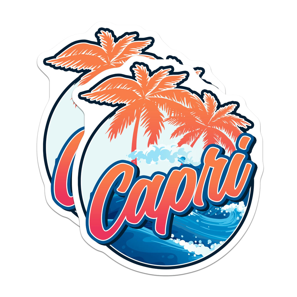 (2 Pack) Capri Italy Island Magnets - Tropical Palm Trees Ocean Waves - Mediterranean Vacation Decor Souvenirs - 5 Inches On Longest Side - Thick Durable Magnet - Made in USA - MAG19164