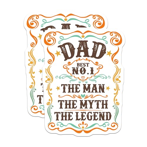 (2 Pack) Dad Stickers Ã¢â‚¬â€œ The Man The Myth The Legend - No. 1 Dad Sticker Decals - 5" On Longest Side - Sticks to Smooth Flat Surfaces - Made in USA - BMCS6014