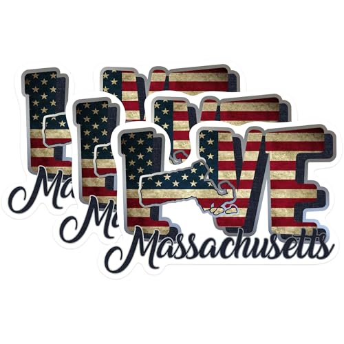 (3 Pack) Massachusetts Decals - American Flag Decal - State Love Decal - 3 Inches On Longest Side - Easy Peel & Apply - Made in USA - 3MCS0312