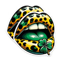 (2 Pack) Leopard Lips Stickers - Shamrock Kiss - St Patricks Day Decal - 5" On Longest Side - Sticks to Smooth Flat Surfaces - Made in USA - BMCS17018