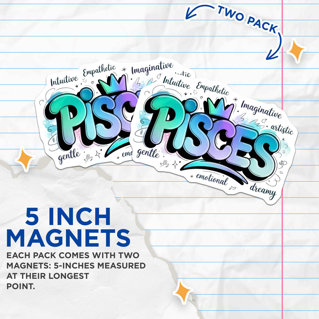 (2 Pack) Pisces Zodiac Magnets - Astrology Sign - Dreamy Empath Horoscope Decor - 5 Inches On Longest Side - Thick Durable Magnet - Made in USA - MAG37792