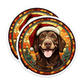 (2 Pack) Stained Glass Christmas Dog Magnets - Festive Santa Hat Canine Art - Holiday Refrigerator Home Decoration - 5 Inches On Longest Side - Thick Durable Magnet - Made in USA - MAG24145