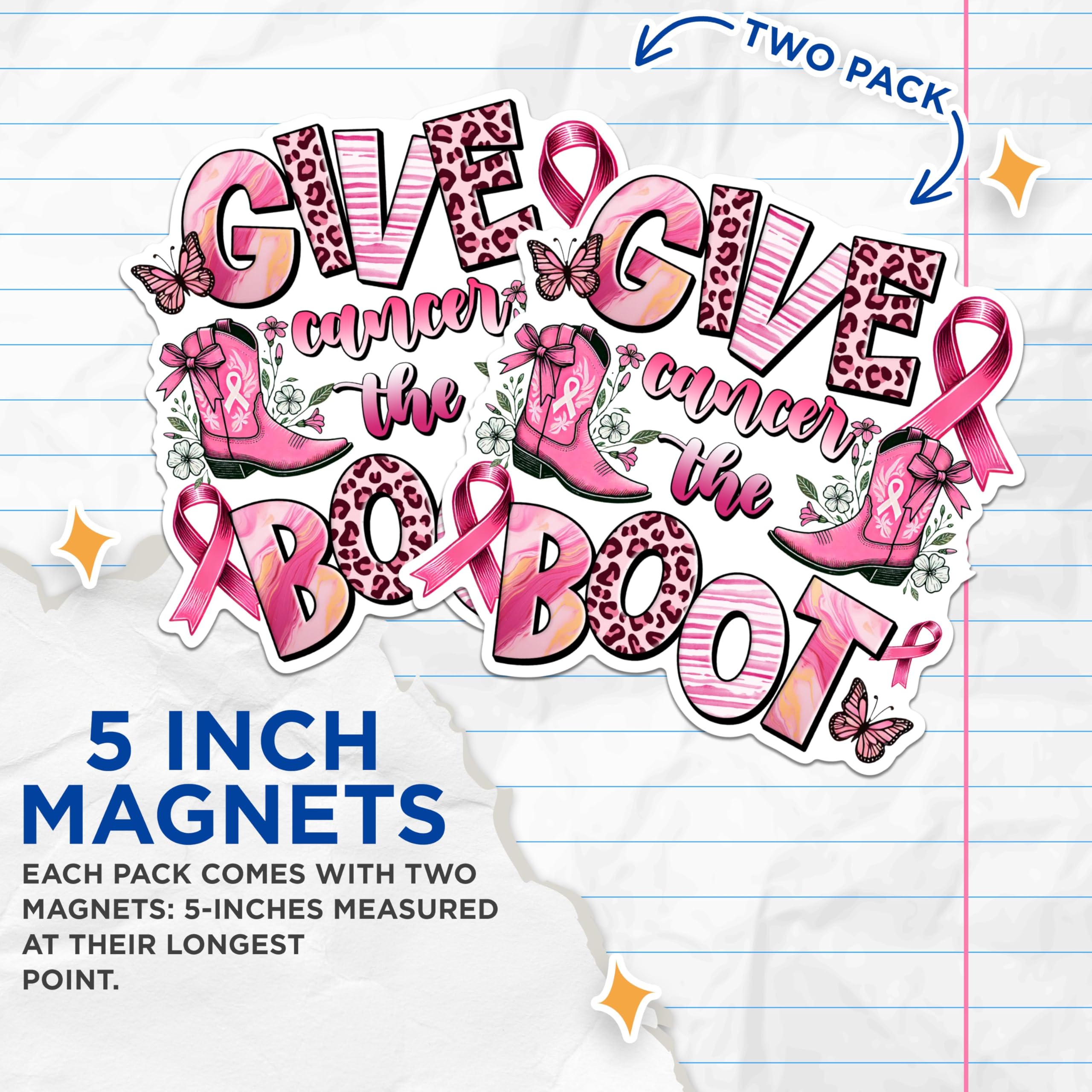 (2 Packs) Give Cancer The Boot Magnets - Breast Cancer Awareness Magnets - 5 Inches On Longest Side - Premium Magnet - for Fridges, Toolboxes, Cars - Made in USA - MAG2434