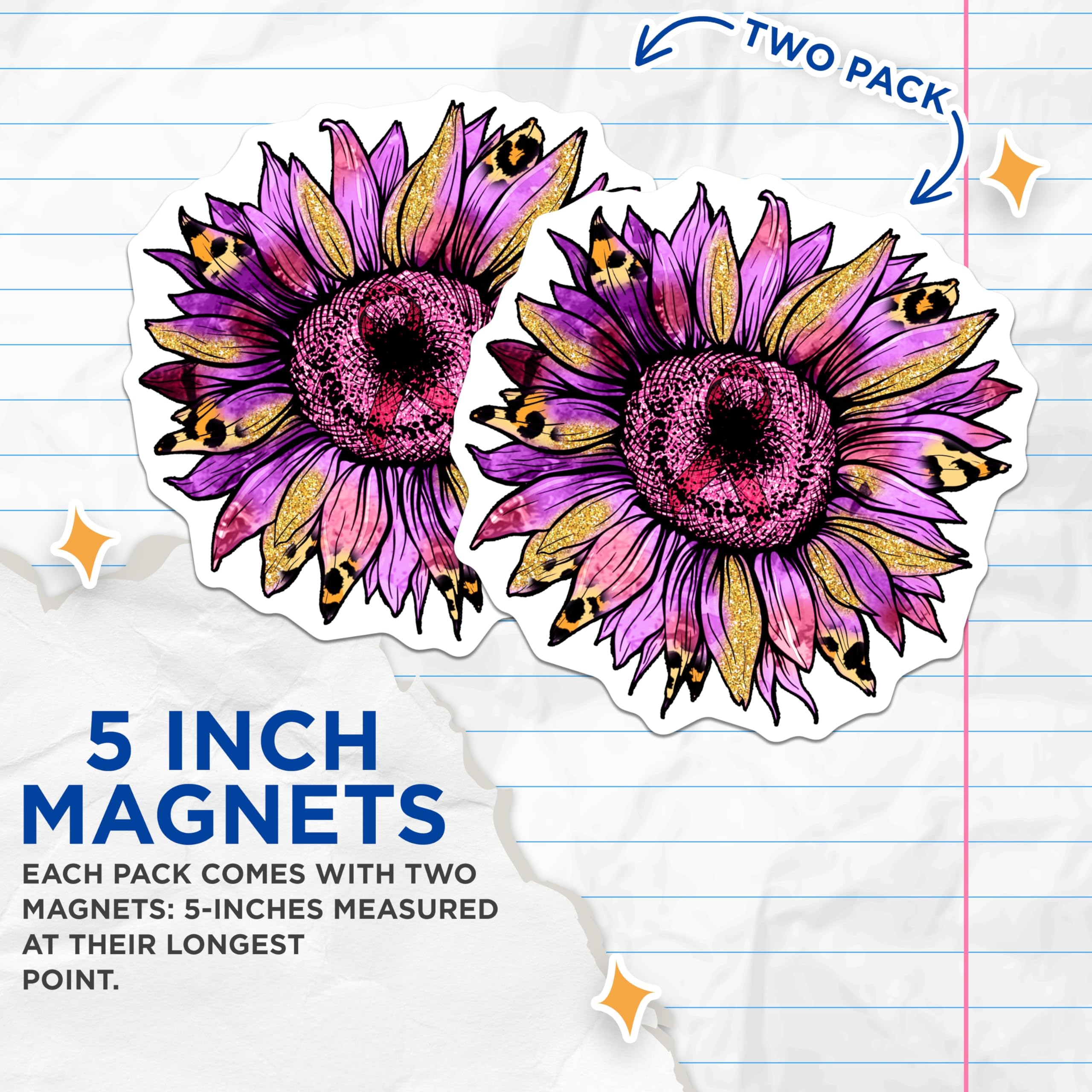 (2 Pack) Sunflower Magnets - Purple Floral - Breast Cancer Awareness - 5" On Longest Side - Premium Magnet - for Cars, Refrigerators, Toolboxes, Lockers - Made in USA - MAG16795