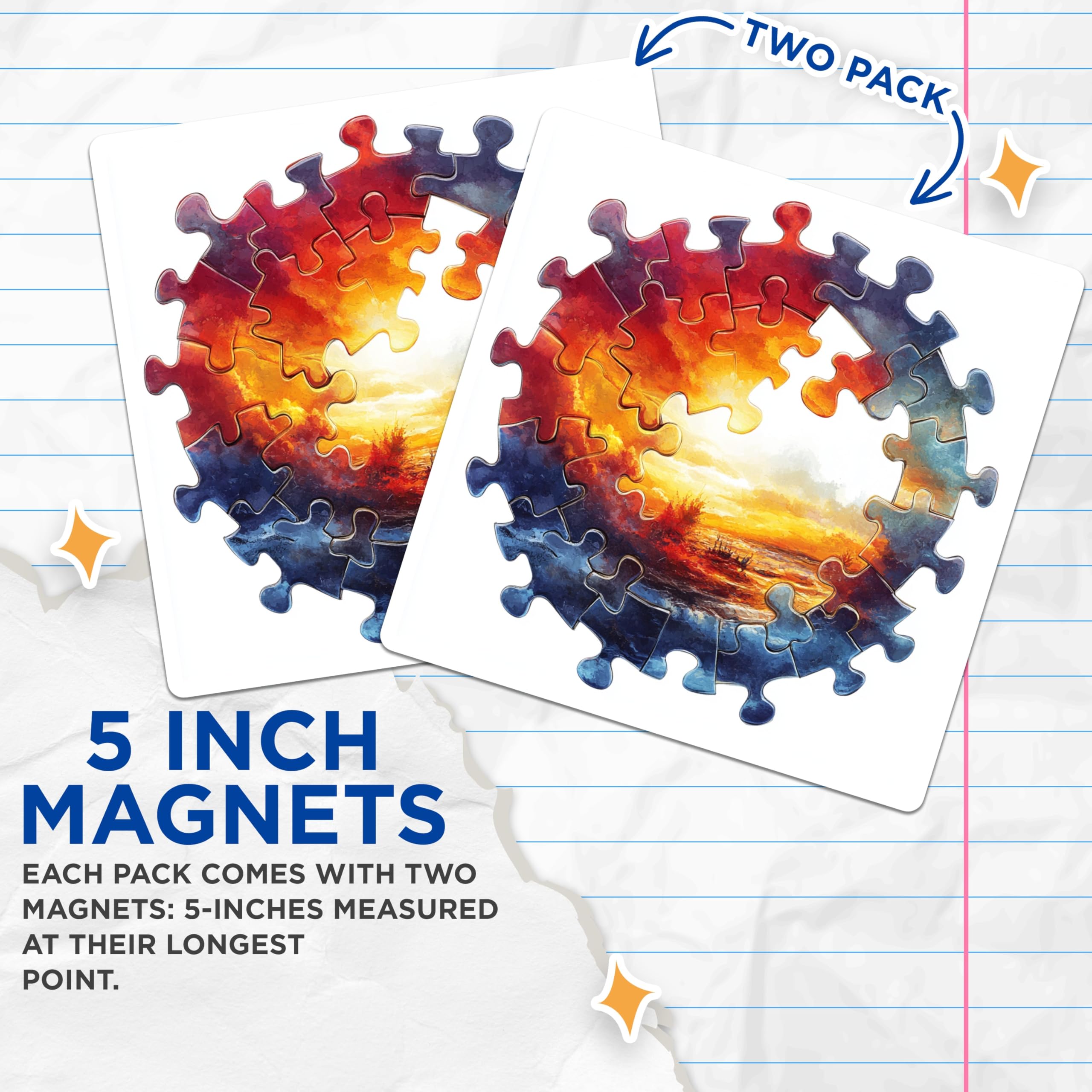 (2 Pack) Puzzle Piece Magnets - Stormy Seascape Art - Conceptual Ocean Decor for Refrigerator Display - 5 Inches On Longest Side - Thick Durable Magnet - Made in USA - MAG29649