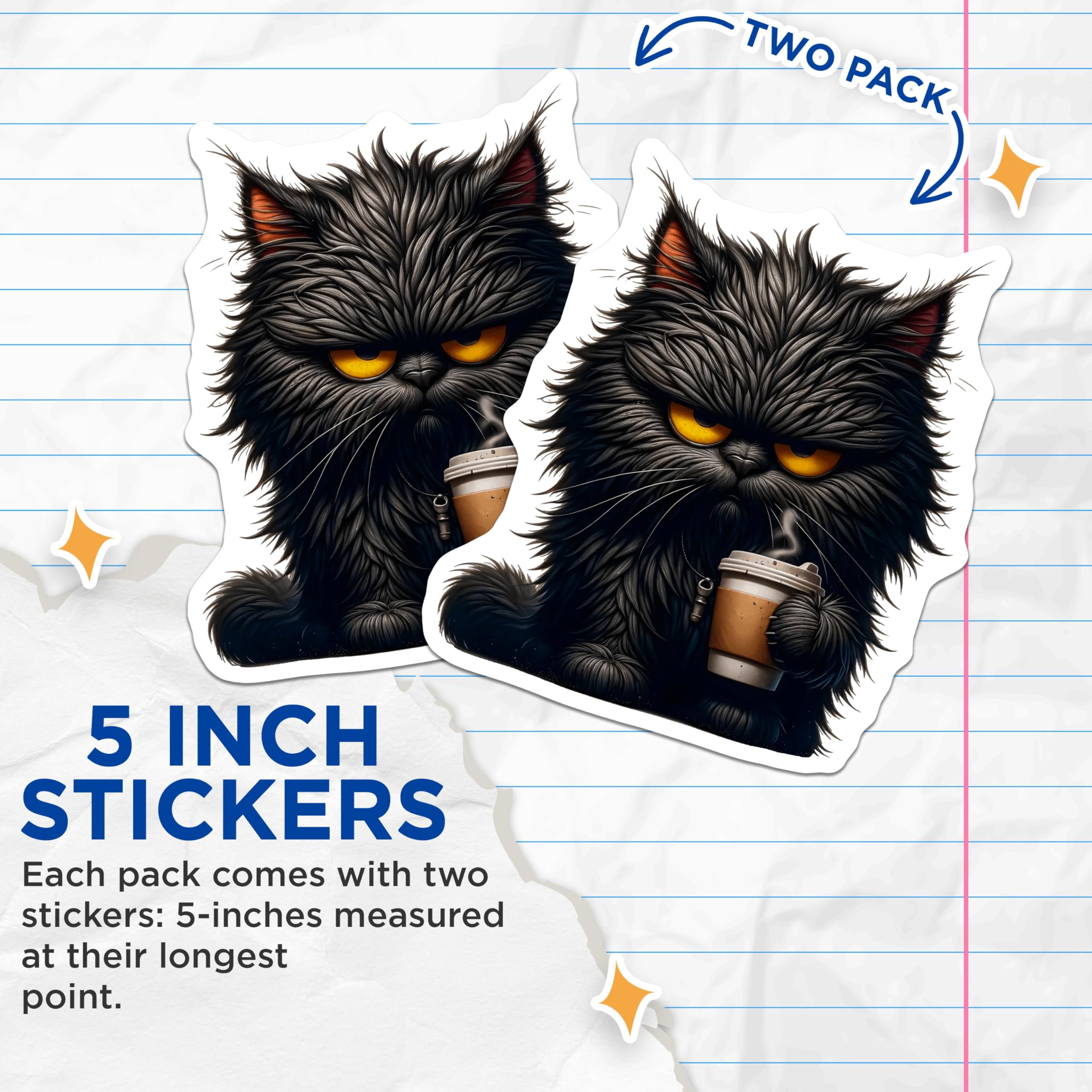 Bliss Monkey Co. (2 Pack) Grumpy Cat Stickers - Cute Animal Stickers - 5" On Longest Side - UV Protected, Fade Resistant Vinyl - Sticks to Metal, Plastic, Glass - Made in USA