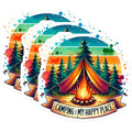 (3 Pack) Camping Happy Place Decals - Outdoor Adventure - Bonfire Tent Stickers- 3 Inches On Longest Side - Easy Peel & Apply - Made in USA - 3MCS5370