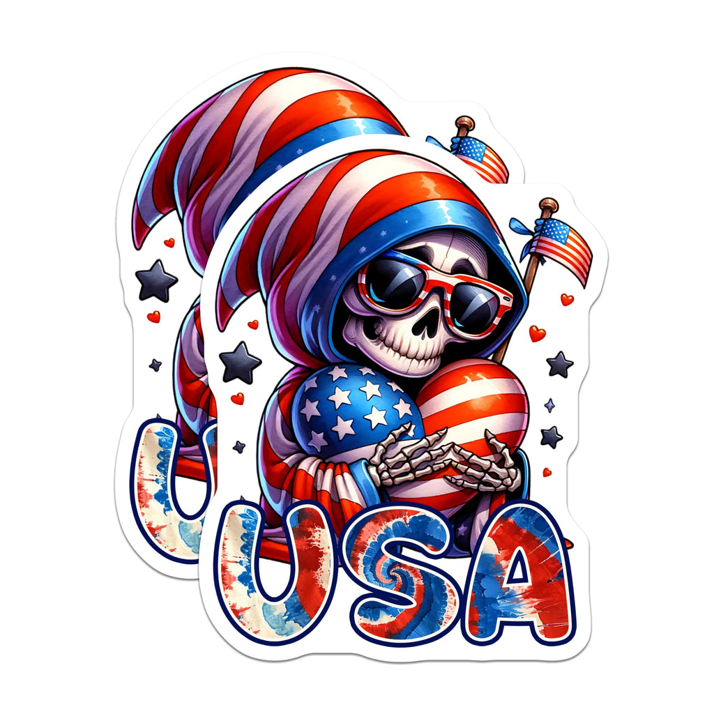 (2 Pack) Skeleton USA Magnets - Patriotic Skull - American Flag Art - 5" On Longest Side - for Cars, Fridges, Toolboxes - Made in USA - MAG7919