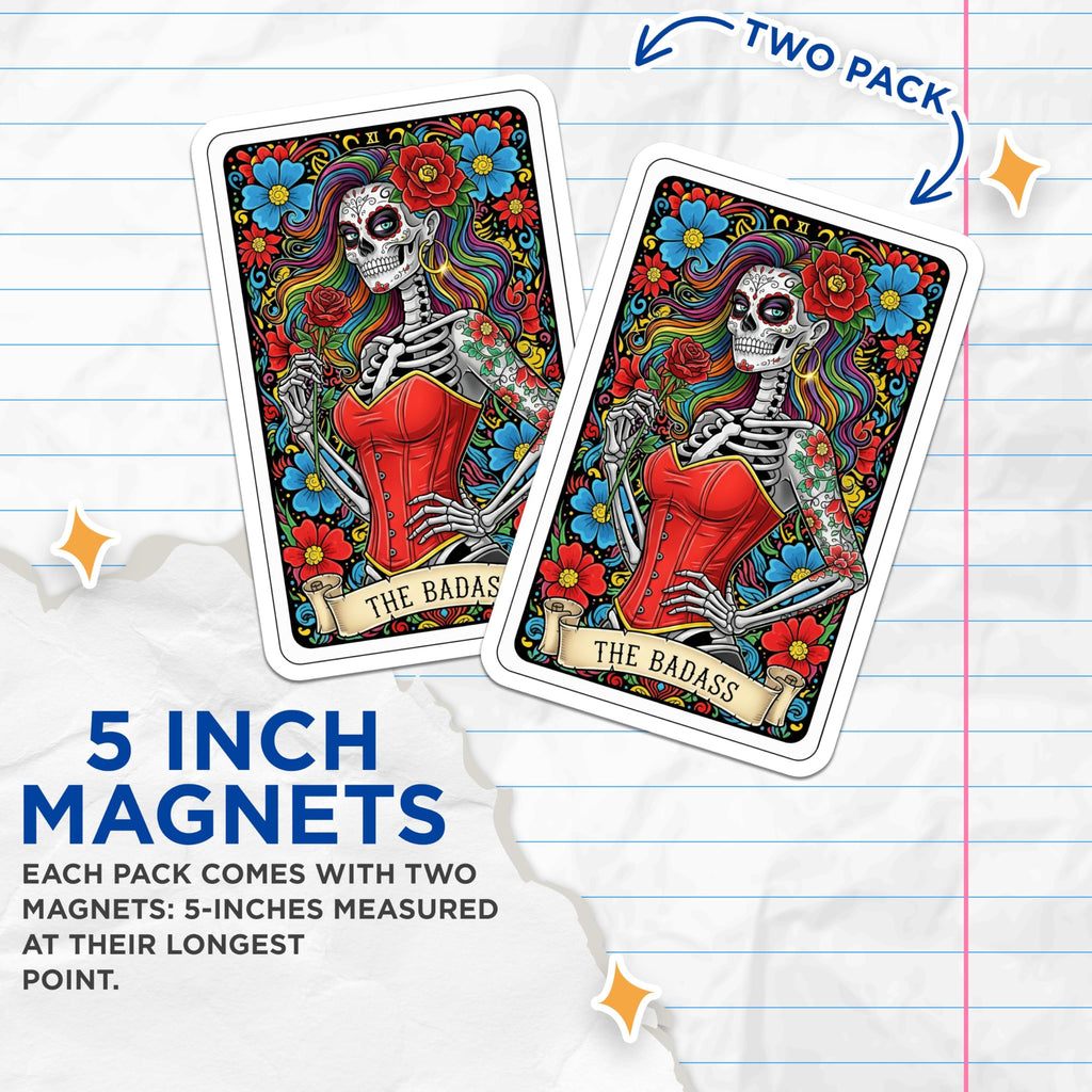 (2 Pack) Sugar Skull Magnets - Calavera Design - Day of The Dead Home Decor - 5" On Longest Side - Premium Magnet - for Cars, Refrigerators, Toolboxes, Lockers - Made in USA - MAG15246
