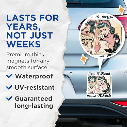 (2 Pack) Born to Read Forced to Work Magnets - Pages Over Paychecks - Comic Style Reading Decor - 5" On Longest Side - for Cars, Fridges, Toolboxes - Made in USA - MAG7159