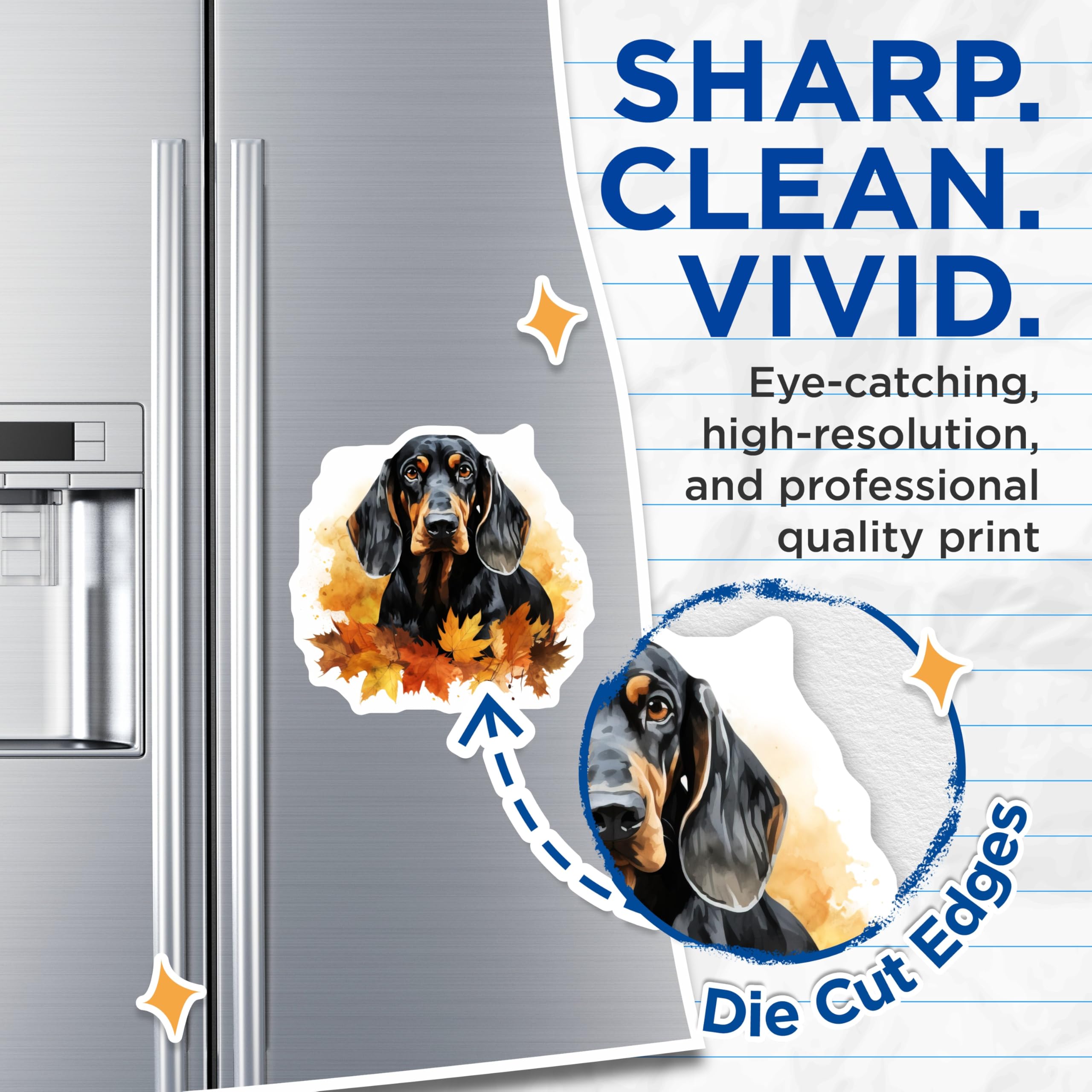 (2 Pack) Black Tan Dachshund Magnets - Autumn Leaves Dog Art - Cozy Fall Pet Decor - 5 Inches On Longest Side - Thick Durable Magnet - Made in USA - MAG25982