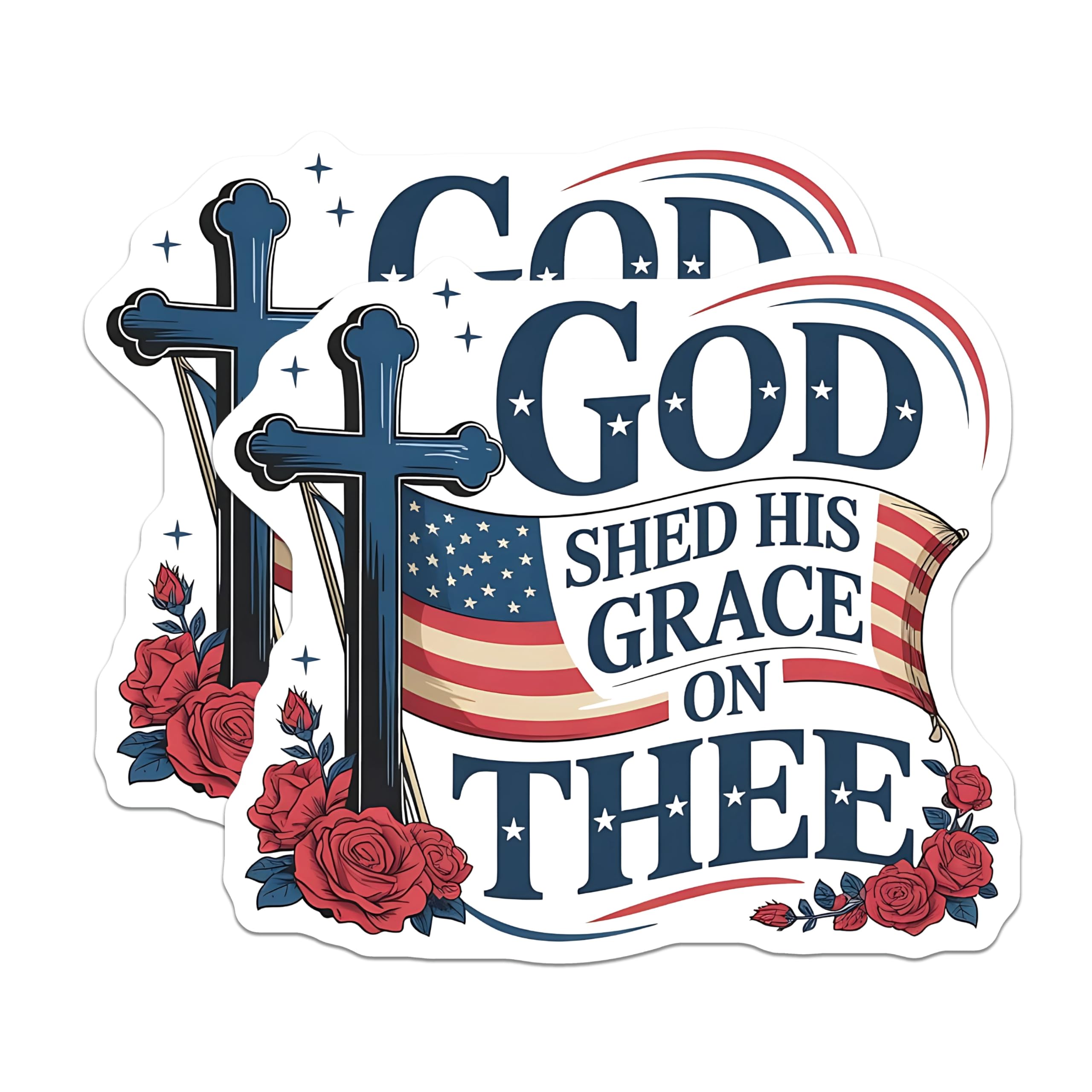 (2 Pack) God Shed His Grace Magnets - Christian Patriotic Decor - American Flag Cross Inspiration - 5 Inches On Longest Side - Thick Durable Magnet - Made in USA - MAG30602