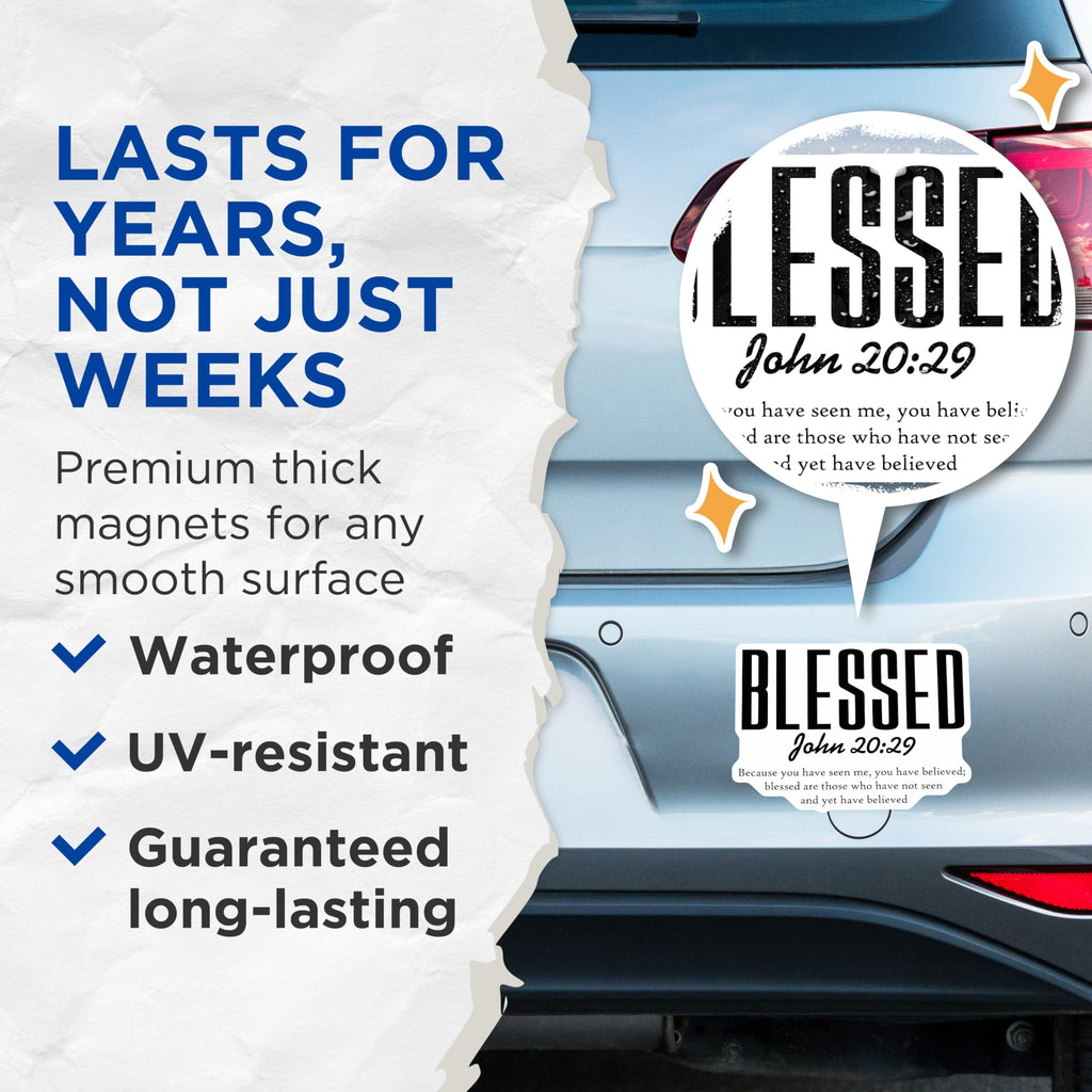 (2 Pack) Blessed John 20:29 Magnets - Christian Scripture Quote - Inspirational Faith Decor - 5 Inches On Longest Side - Thick Durable Magnet - Made in USA - MAG26912