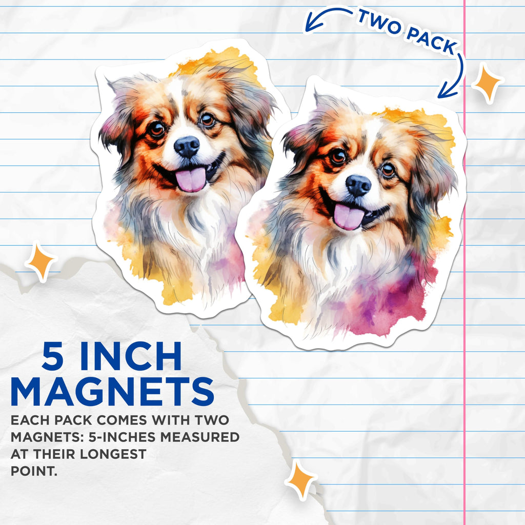 (2 Pack) Watercolor Dog Magnets - Happy Fluffy Puppy Art - Dog Lover Fridge Decor - 5 Inches On Longest Side - Thick Durable Magnet - Made in USA - MAG29491