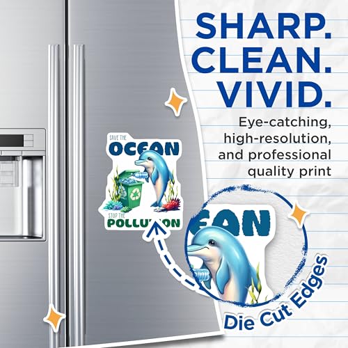 (2 Pack) Save The Ocean Magnets - Dolphin Recycling Art - Environmental Awareness - Marine Conservation Decor - 5" On Longest Side - for Cars, Fridges, Toolboxes - Made in USA - MAG7960
