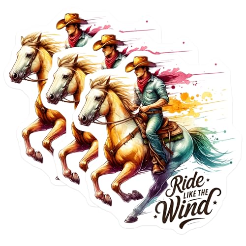 (3 Pack) Cowboy Decals - Horse Rider - Ride Like The Wind Decal- 3 Inches On Longest Side - Easy Peel & Apply - Made in USA - 3MCS5673