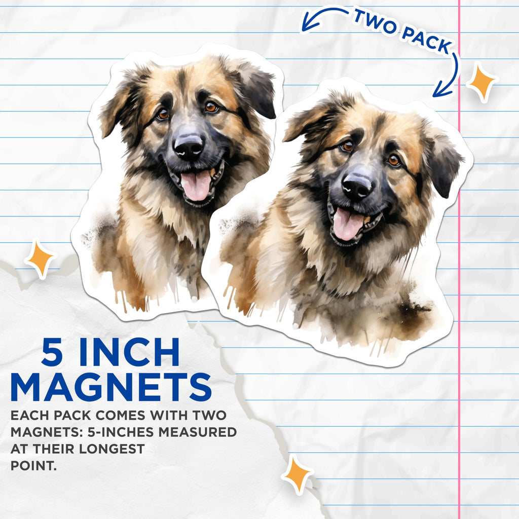 (2 Pack) Watercolor German Shepherd Magnets - Happy Dog Fridge Decor - Pet Lover Home Accent - 5 Inches On Longest Side - Thick Durable Magnet - Made in USA - MAG26420