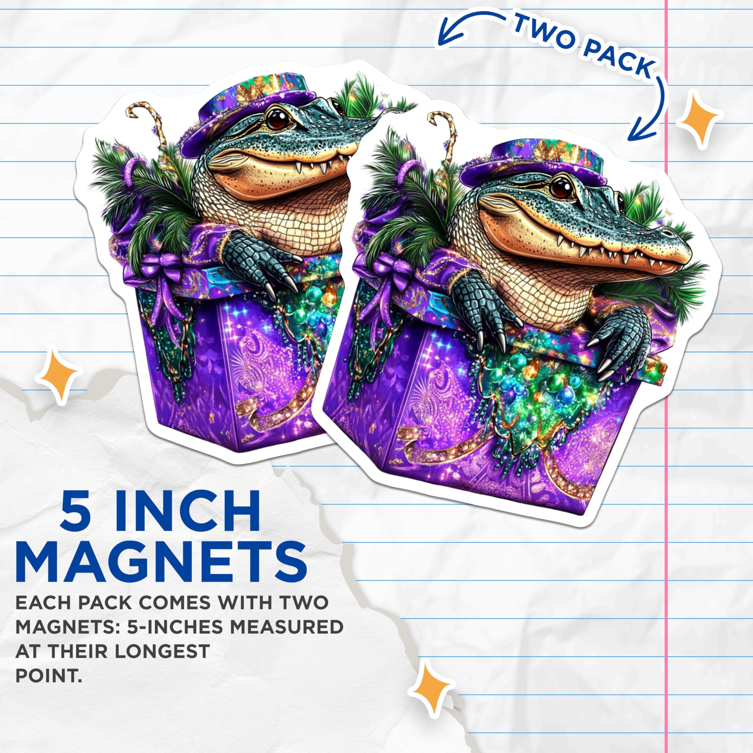 (2 Pack) Alligator Magnets - Festive Gator Decor - Quirky Refrigerator Magnets - 5" On Longest Side - Premium Magnet - for Cars, Refrigerators, Toolboxes, Lockers - Made in USA - MAG15512