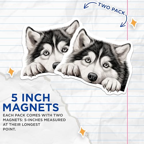 (2 Pack) Realistic Animal Art Magnet - Cute Dog Decorations - Pet Lover's Decor - 5" On Longest Side - Sticks to Smooth Flat Surfaces - Made in USA - MAG9819