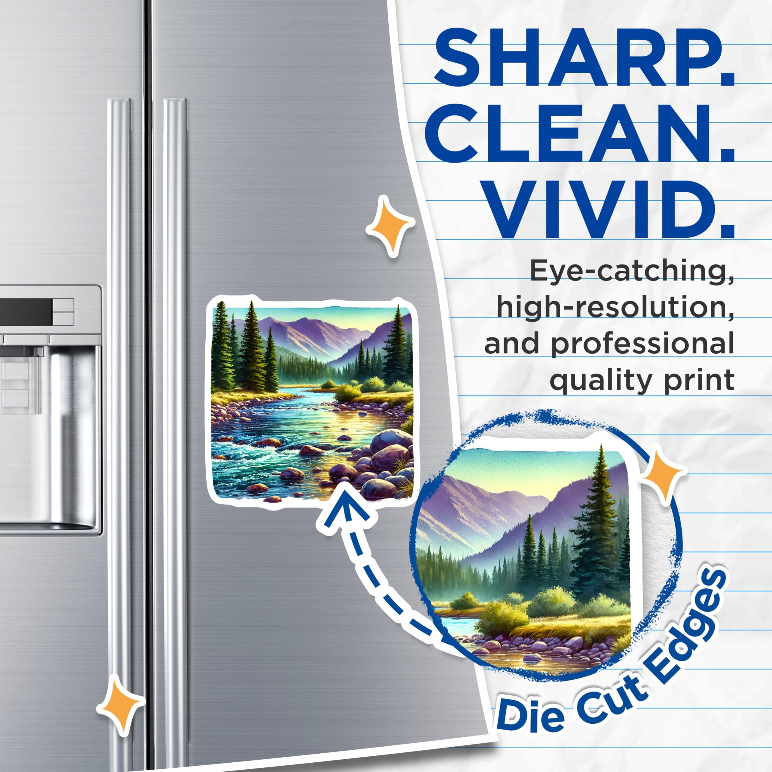 (2 Pack) Mountain River Magnets - Nature Landscape Decoration - Scenic View Home Decals - 5" On Longest Side - Premium Magnet - for Cars, Refrigerators, Toolboxes, Lockers - Made in USA - MAG17175