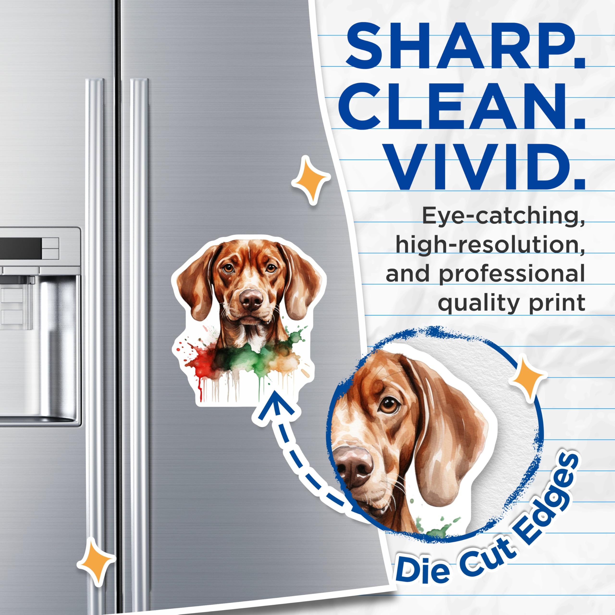 (2 Pack) Vizsla Dog Magnets - Watercolor Pet Art - Dog Mom Fridge Decor - 5 Inches On Longest Side - Thick Durable Magnet - Made in USA - MAG26593