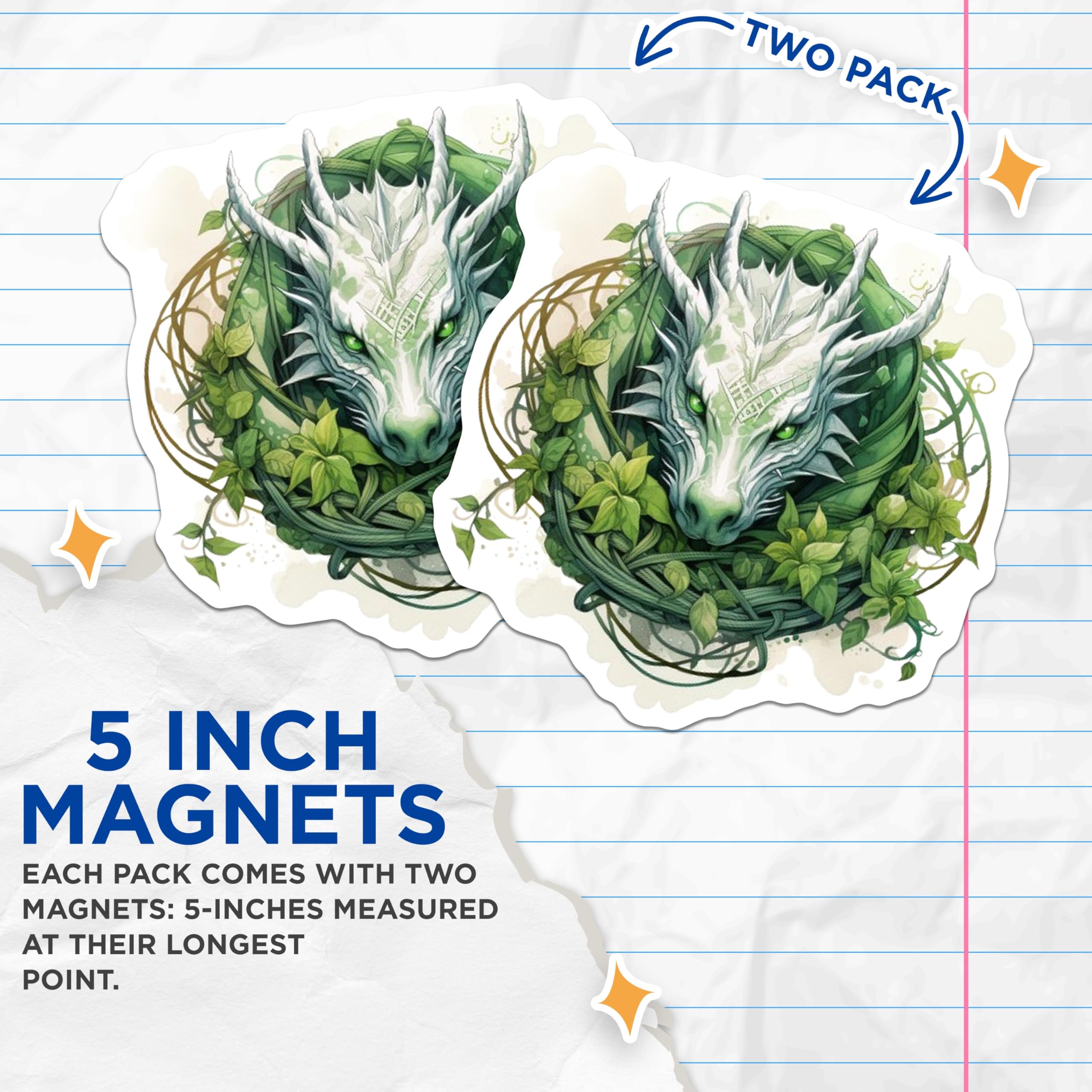 (2 Pack) Green Dragon Magnets - Fantasy Creature Decor - Celtic Vine Art - 5 Inches On Longest Side - Thick Durable Magnet - Made in USA - MAG28783