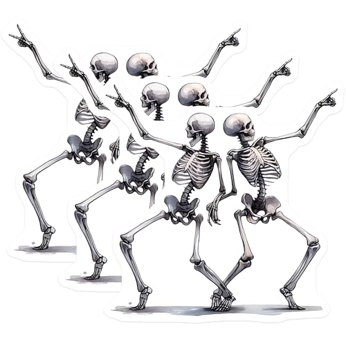 (3 Pack) Dancing Skeletons Decals - Halloween Skeleton Stickers - Funny Bone Decals- 3 Inches On Longest Side - Easy Peel & Apply - Made in USA - 3MCS5754