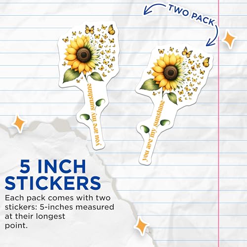 (2 Pack) Sunflower You are My Sunshine Stickers - Butterfly Art - Positive Life Quote - 5" On Longest Side - Sticks to Smooth Flat Surfaces - Made in USA - BMCS7982