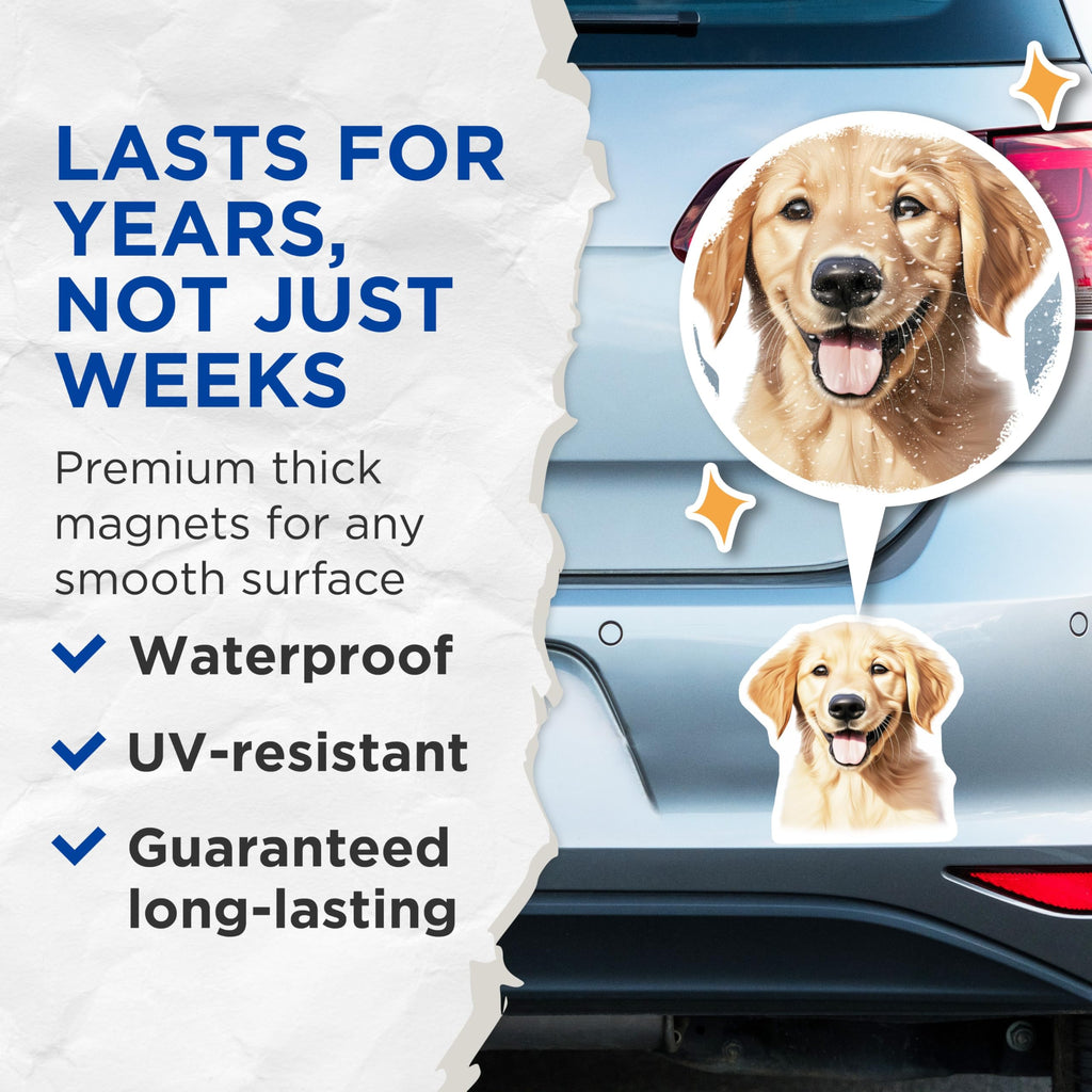 (2 Pack) Adorable Golden Retriever Puppy Magnets - Dog Lover Vehicle Decor - Pet Parent Fridge Locker Magnets - 5 Inches On Longest Side - Thick Durable Magnet - Made in USA - MAG29358